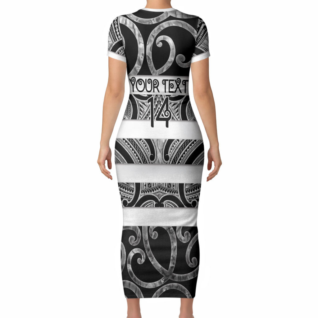 Hawke's Bay Custom Rugby New Zealand Short Sleeve Bodycon Dress Aotearoa Maori Pukana Tiki Mascot