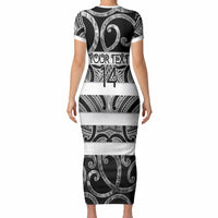 Hawke's Bay Custom Rugby New Zealand Short Sleeve Bodycon Dress Aotearoa Maori Pukana Tiki Mascot