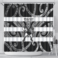 Hawke's Bay Custom Rugby New Zealand Shower Curtain Aotearoa Maori Pukana Tiki Mascot