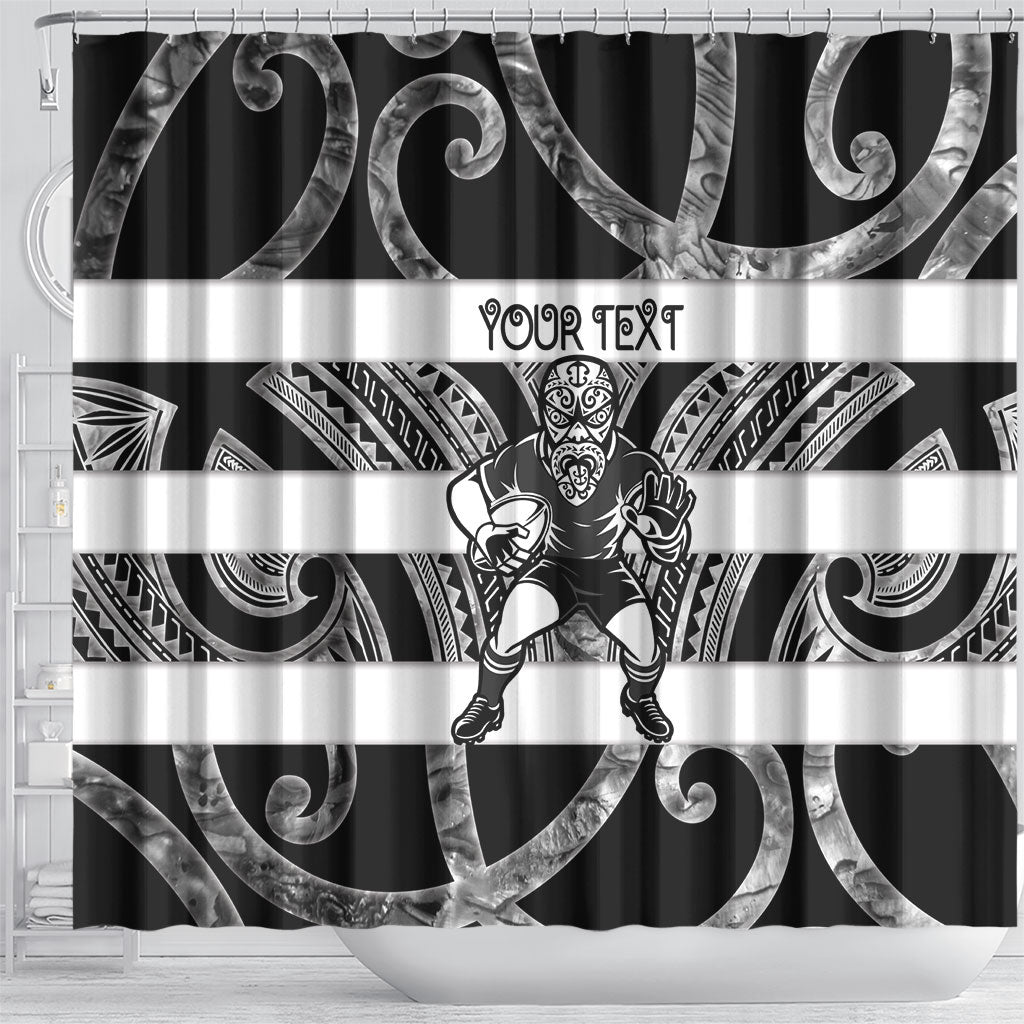 Hawke's Bay Custom Rugby New Zealand Shower Curtain Aotearoa Maori Pukana Tiki Mascot