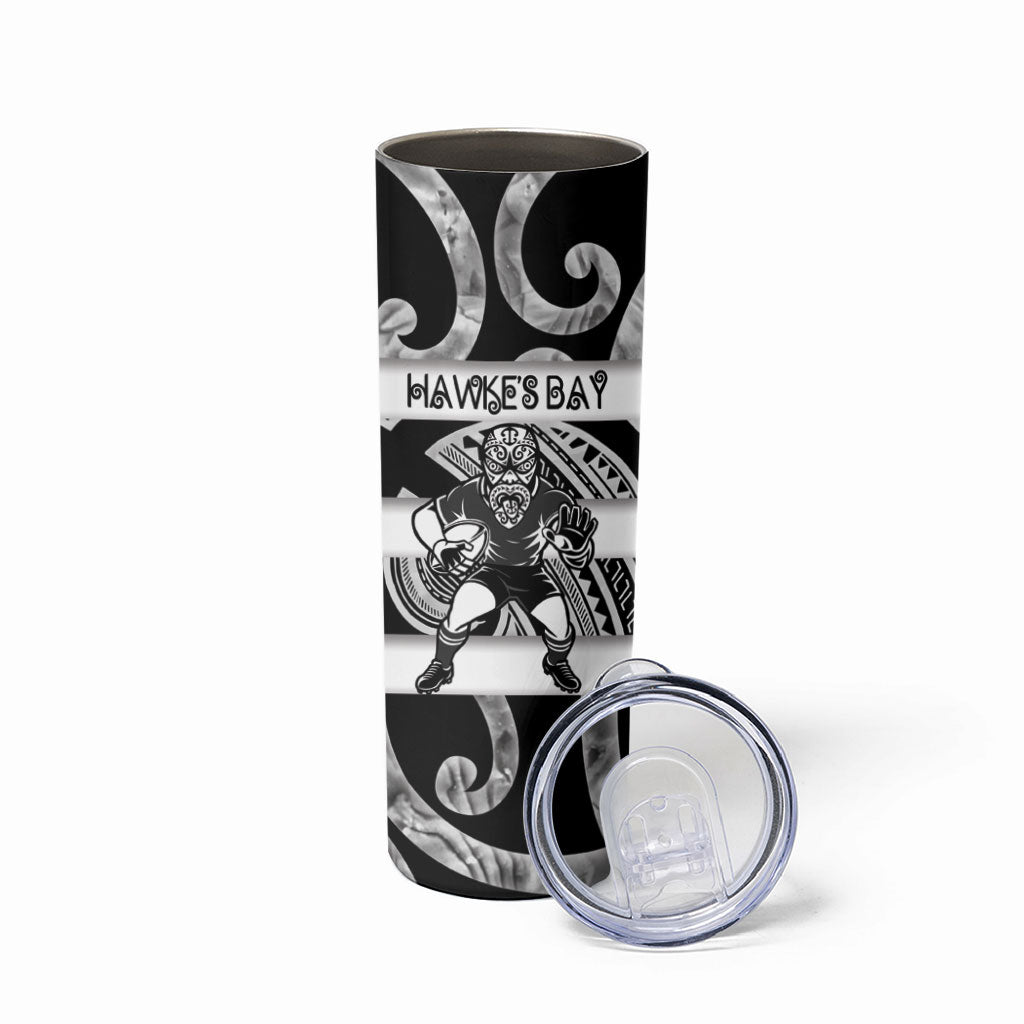 Hawke's Bay Custom Rugby New Zealand Skinny Tumbler Aotearoa Maori Pukana Tiki Mascot