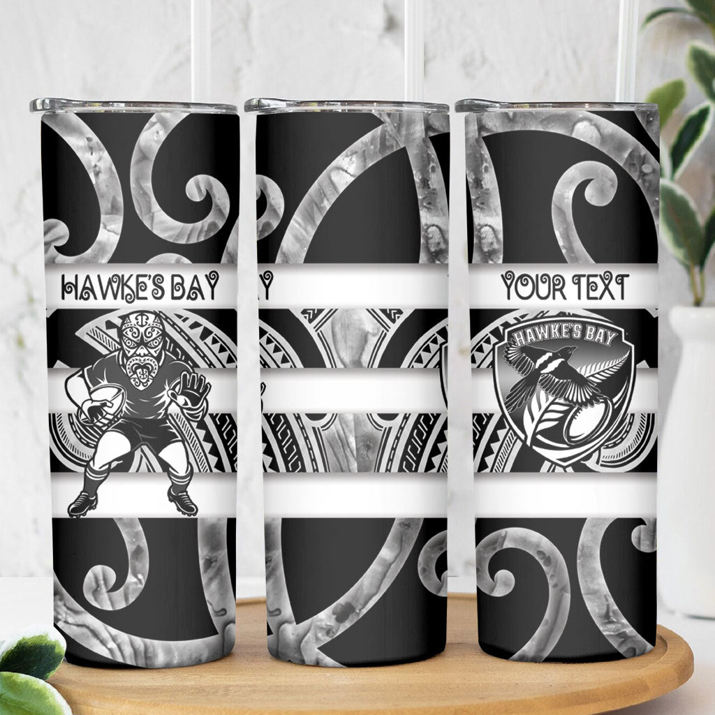 Hawke's Bay Custom Rugby New Zealand Skinny Tumbler Aotearoa Maori Pukana Tiki Mascot