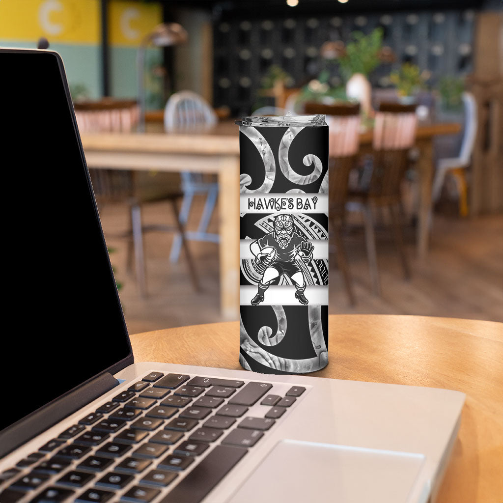 Hawke's Bay Custom Rugby New Zealand Skinny Tumbler Aotearoa Maori Pukana Tiki Mascot