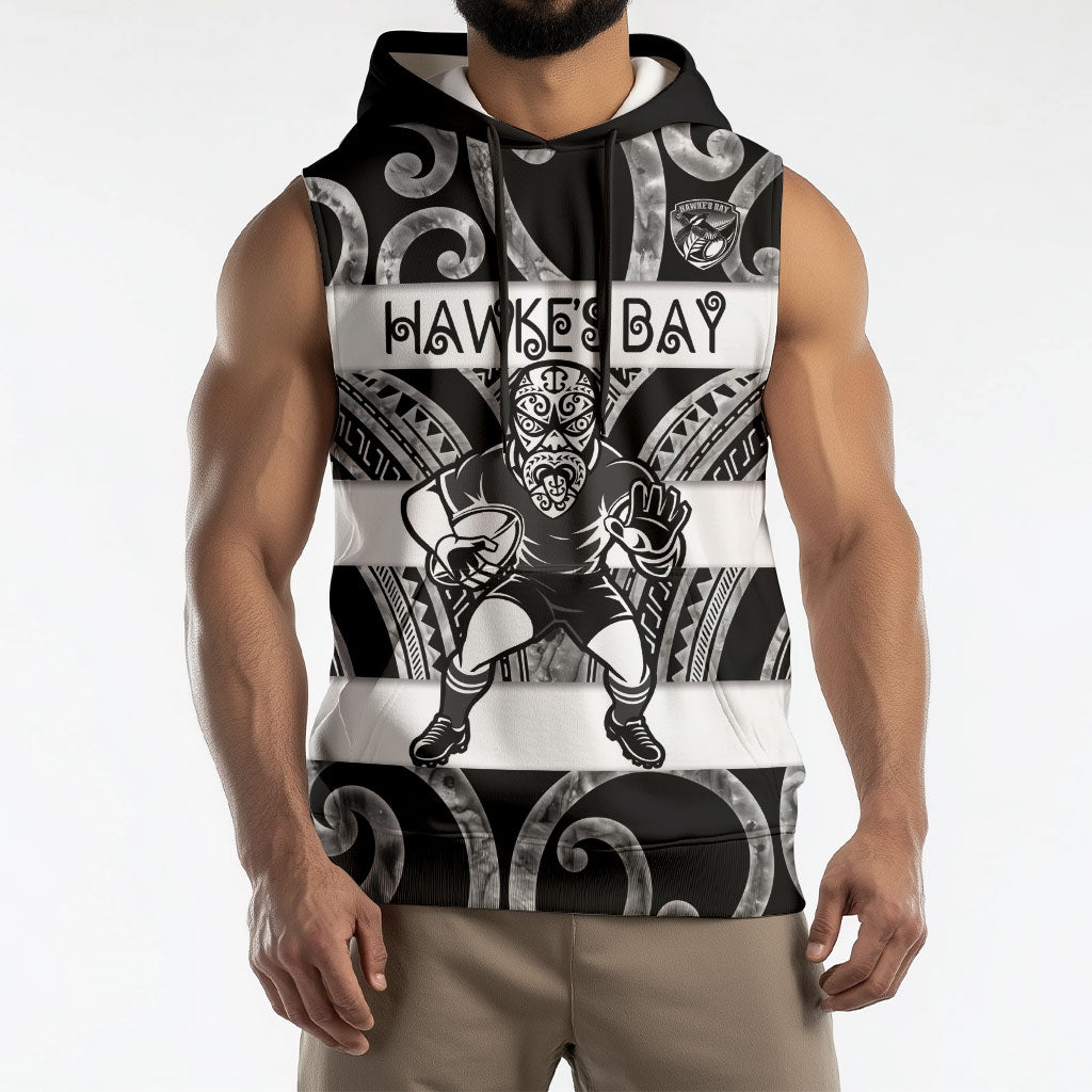 Hawke's Bay Custom Rugby New Zealand Sleeveless Hoodie Aotearoa Maori Pukana Tiki Mascot