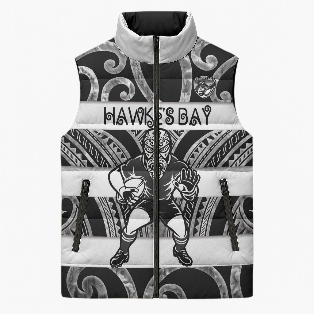 Hawke's Bay Custom Rugby New Zealand Sleeveless Puffer Jacket Aotearoa Maori Pukana Tiki Mascot