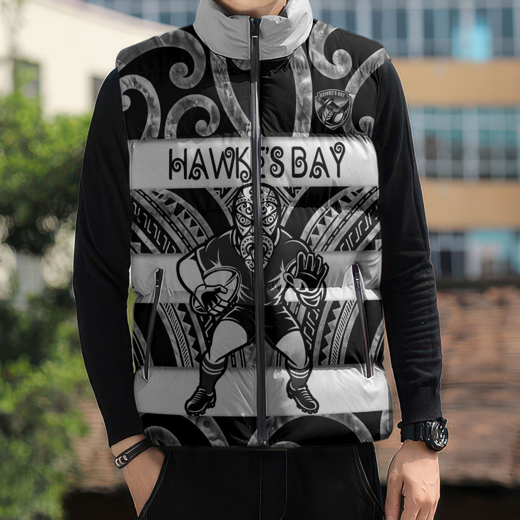 Hawke's Bay Custom Rugby New Zealand Sleeveless Puffer Jacket Aotearoa Maori Pukana Tiki Mascot