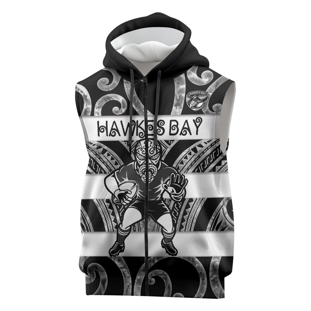 Hawke's Bay Custom Rugby New Zealand Sleeveless Zip Hoodie Aotearoa Maori Pukana Tiki Mascot