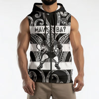 Hawke's Bay Custom Rugby New Zealand Sleeveless Zip Hoodie Aotearoa Maori Pukana Tiki Mascot