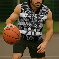 Hawke's Bay Custom Rugby New Zealand Sleeveless Zip Hoodie Aotearoa Maori Pukana Tiki Mascot