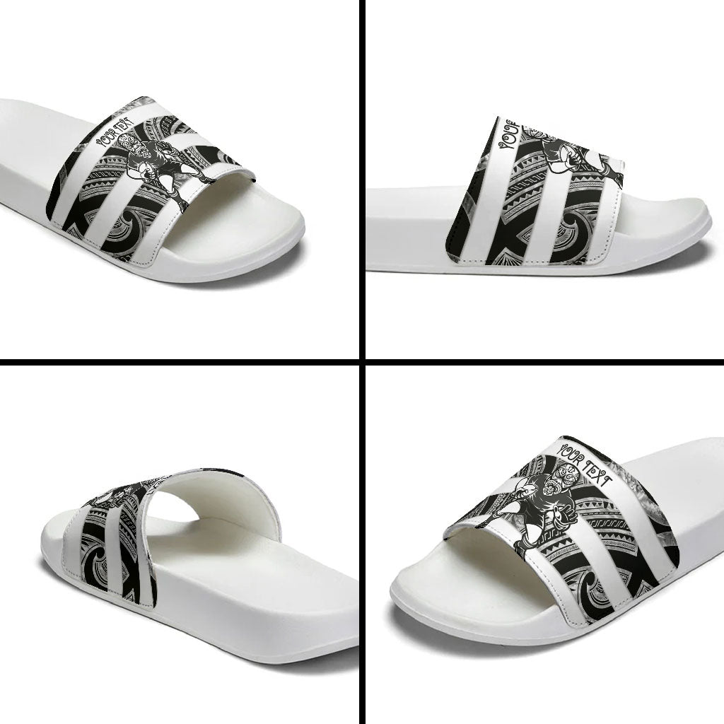 Hawke's Bay Custom Rugby New Zealand Slide Sandals Aotearoa Maori Pukana Tiki Mascot