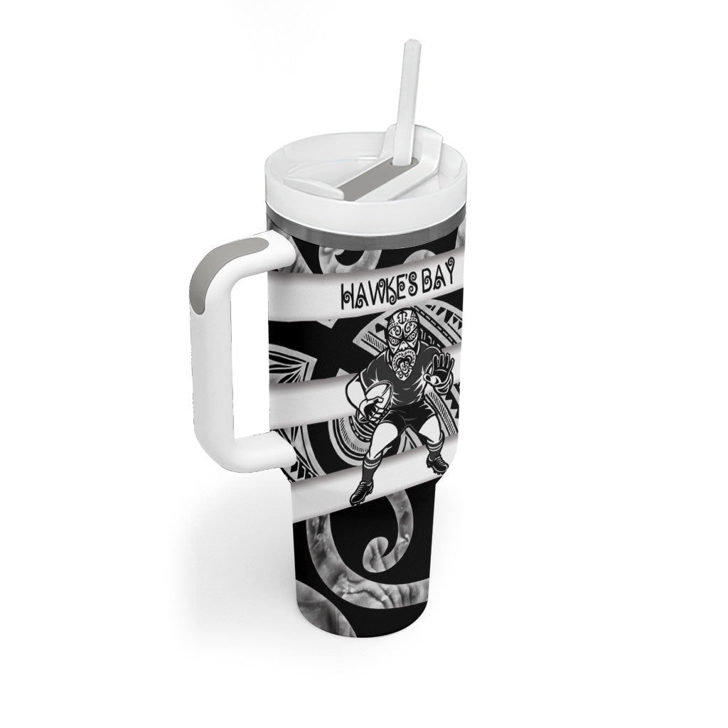 Hawke's Bay Custom Rugby New Zealand Tumbler With Handle Aotearoa Maori Pukana Tiki Mascot
