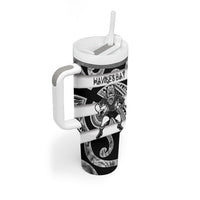 Hawke's Bay Custom Rugby New Zealand Tumbler With Handle Aotearoa Maori Pukana Tiki Mascot
