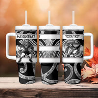 Hawke's Bay Custom Rugby New Zealand Tumbler With Handle Aotearoa Maori Pukana Tiki Mascot