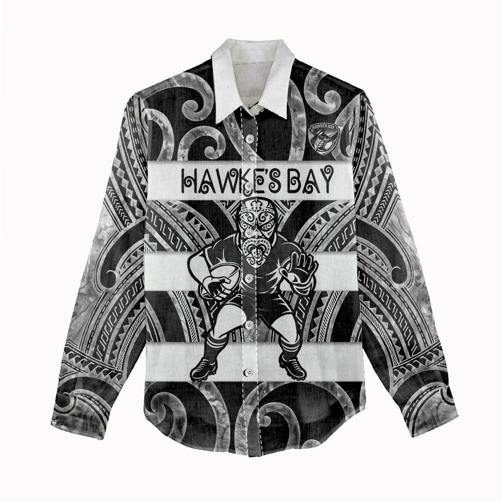 Hawke's Bay Custom Rugby New Zealand Women Casual Shirt Aotearoa Maori Pukana Tiki Mascot