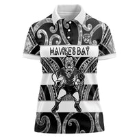 Hawke's Bay Custom Rugby New Zealand Women Polo Shirt Aotearoa Maori Pukana Tiki Mascot