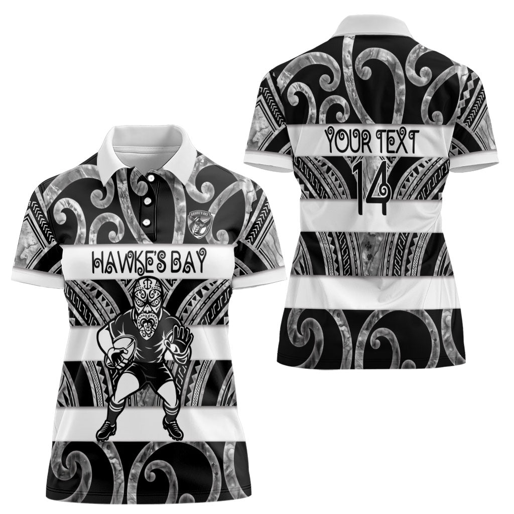 Hawke's Bay Custom Rugby New Zealand Women Polo Shirt Aotearoa Maori Pukana Tiki Mascot