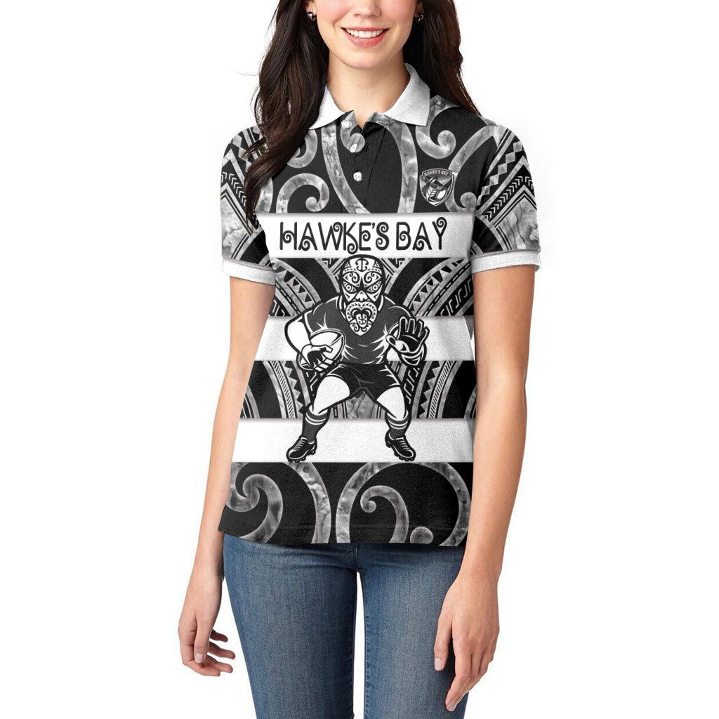 Hawke's Bay Custom Rugby New Zealand Women Polo Shirt Aotearoa Maori Pukana Tiki Mascot