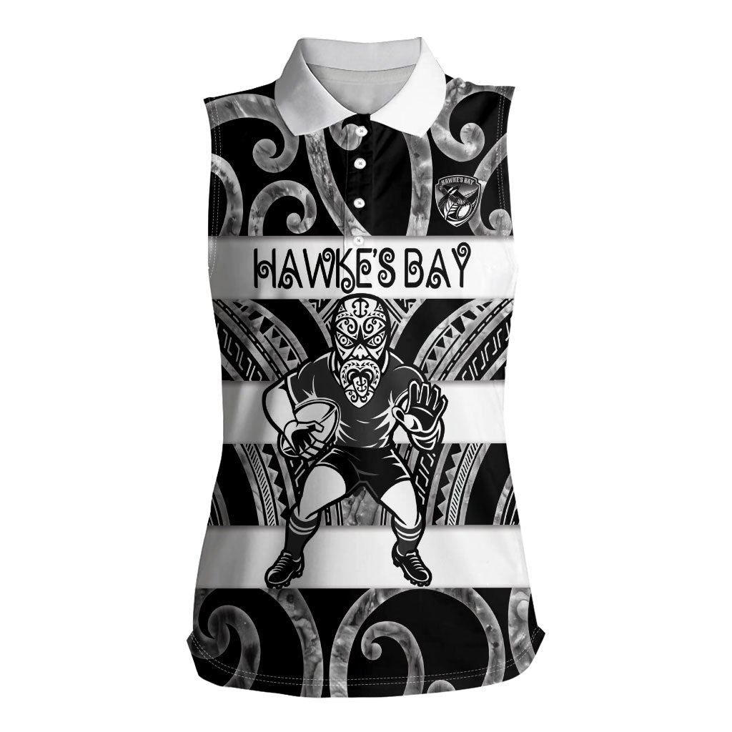Hawke's Bay Custom Rugby New Zealand Women Sleeveless Polo Shirt Aotearoa Maori Pukana Tiki Mascot
