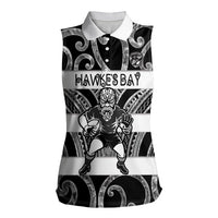 Hawke's Bay Custom Rugby New Zealand Women Sleeveless Polo Shirt Aotearoa Maori Pukana Tiki Mascot