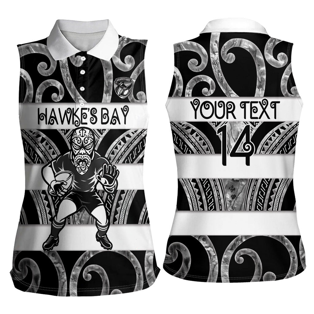 Hawke's Bay Custom Rugby New Zealand Women Sleeveless Polo Shirt Aotearoa Maori Pukana Tiki Mascot