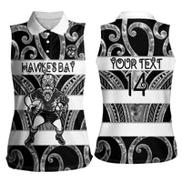 Hawke's Bay Custom Rugby New Zealand Women Sleeveless Polo Shirt Aotearoa Maori Pukana Tiki Mascot