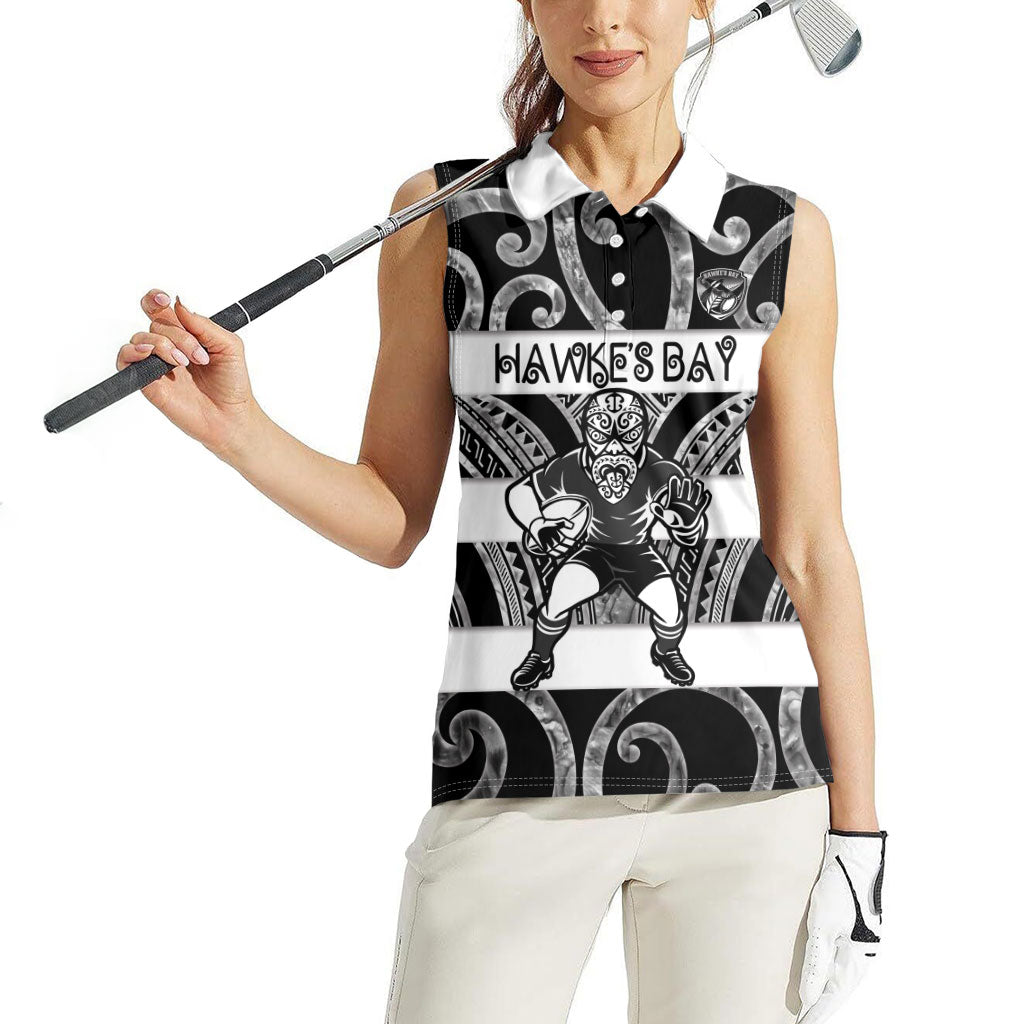 Hawke's Bay Custom Rugby New Zealand Women Sleeveless Polo Shirt Aotearoa Maori Pukana Tiki Mascot