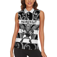 Hawke's Bay Custom Rugby New Zealand Women Sleeveless Polo Shirt Aotearoa Maori Pukana Tiki Mascot