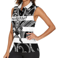 Hawke's Bay Custom Rugby New Zealand Women Sleeveless Polo Shirt Aotearoa Maori Pukana Tiki Mascot