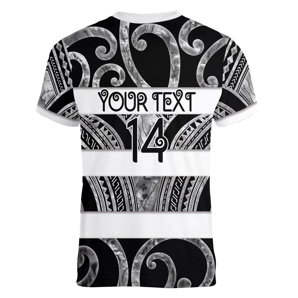 Hawke's Bay Custom Rugby New Zealand Women V-Neck T-Shirt Aotearoa Maori Pukana Tiki Mascot