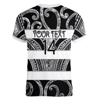 Hawke's Bay Custom Rugby New Zealand Women V-Neck T-Shirt Aotearoa Maori Pukana Tiki Mascot