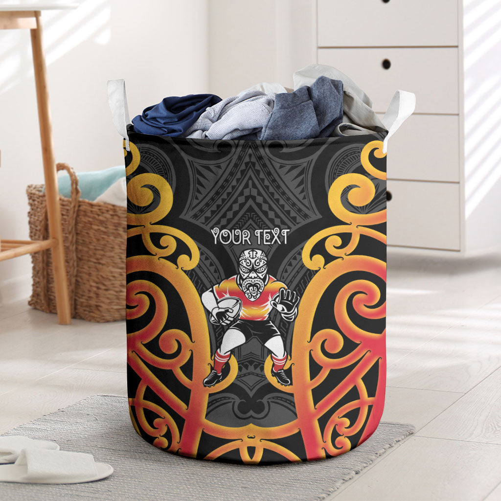 Waikato Custom Rugby New Zealand Laundry Basket Aotearoa Maori Pukana Tiki Mascot