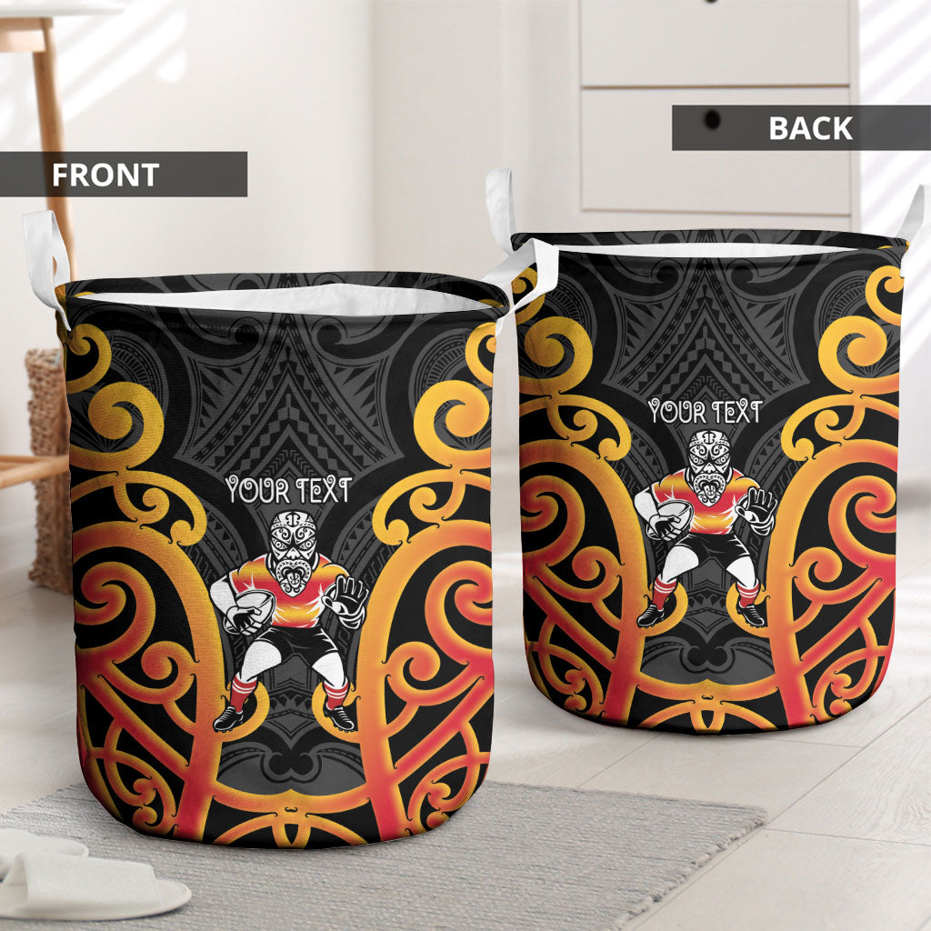 Waikato Custom Rugby New Zealand Laundry Basket Aotearoa Maori Pukana Tiki Mascot