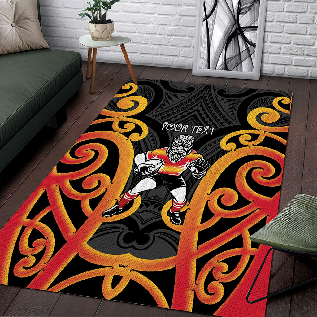 Waikato Custom Rugby New Zealand Area Rug Aotearoa Maori Pukana Tiki Mascot