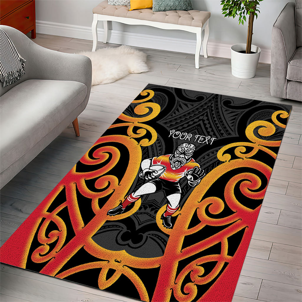 Waikato Custom Rugby New Zealand Area Rug Aotearoa Maori Pukana Tiki Mascot