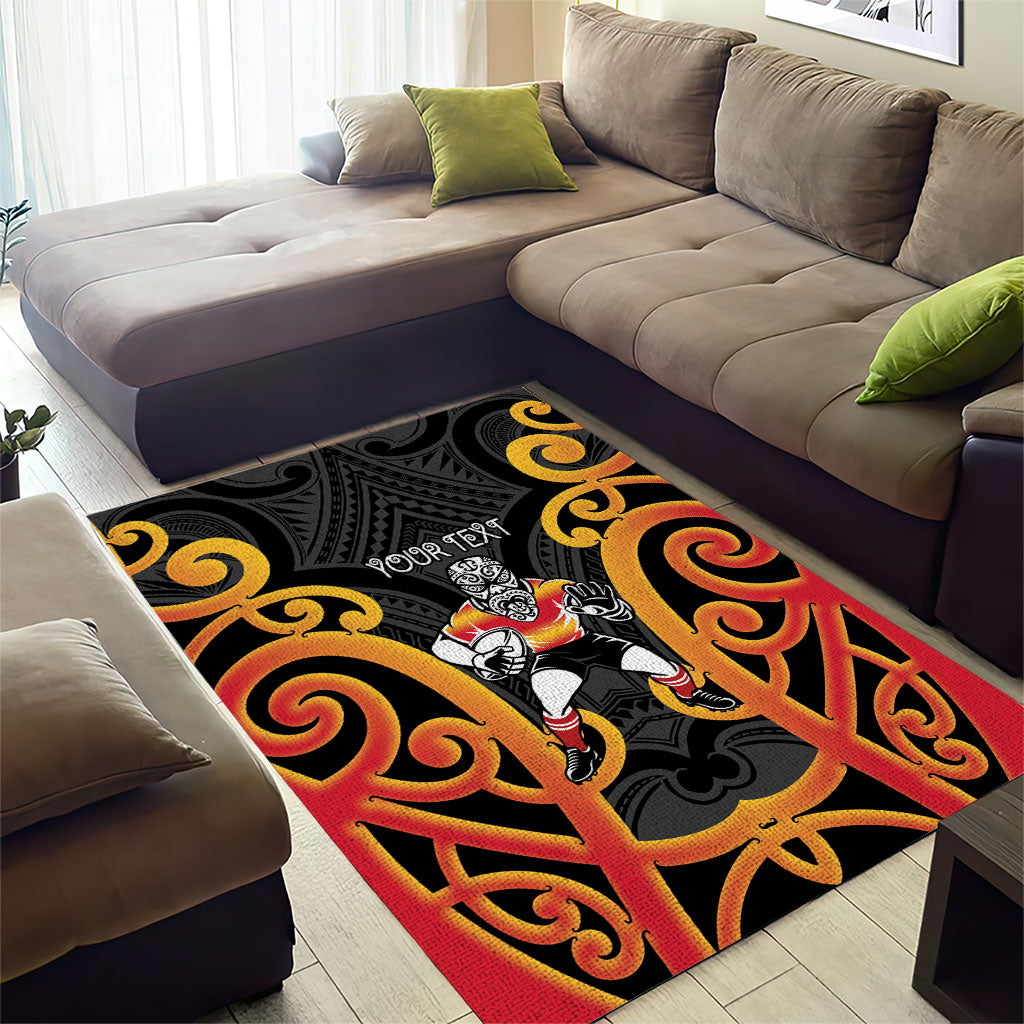 Waikato Custom Rugby New Zealand Area Rug Aotearoa Maori Pukana Tiki Mascot