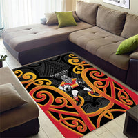 Waikato Custom Rugby New Zealand Area Rug Aotearoa Maori Pukana Tiki Mascot