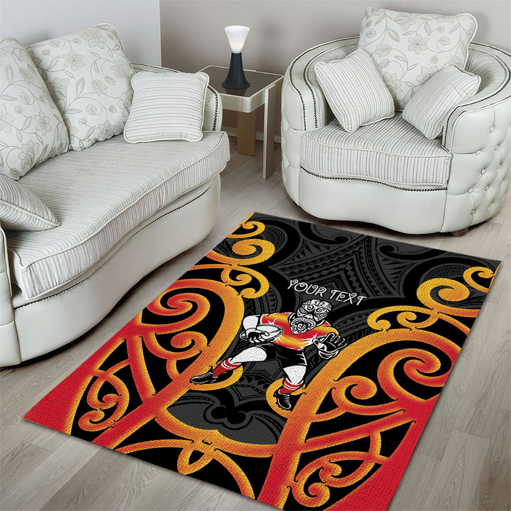 Waikato Custom Rugby New Zealand Area Rug Aotearoa Maori Pukana Tiki Mascot