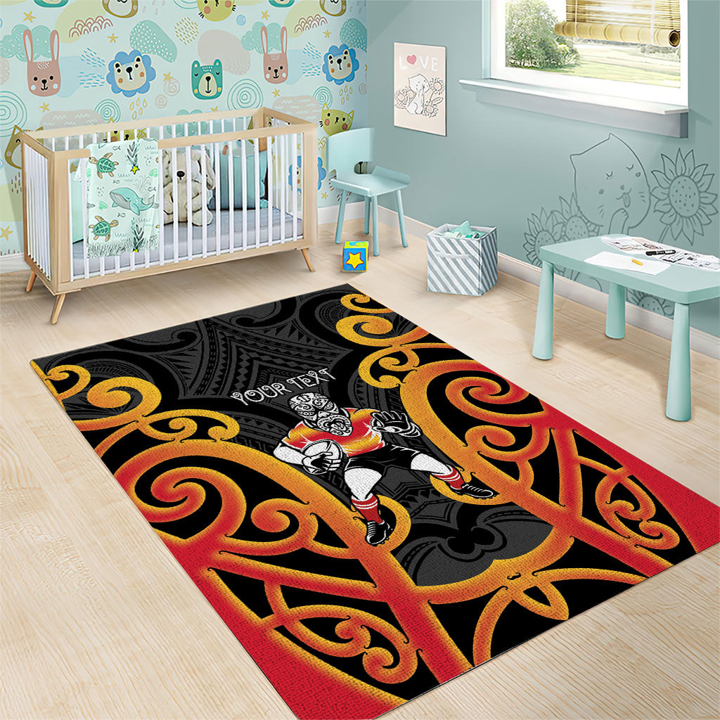 Waikato Custom Rugby New Zealand Area Rug Aotearoa Maori Pukana Tiki Mascot