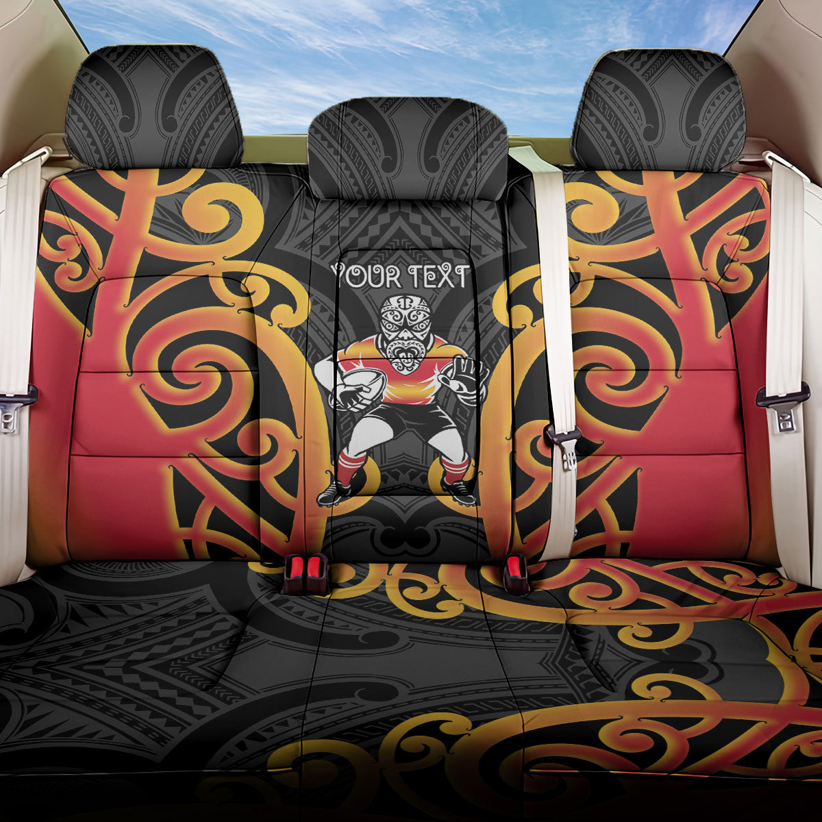 Waikato Custom Rugby New Zealand Back Car Seat Cover Aotearoa Maori Pukana Tiki Mascot