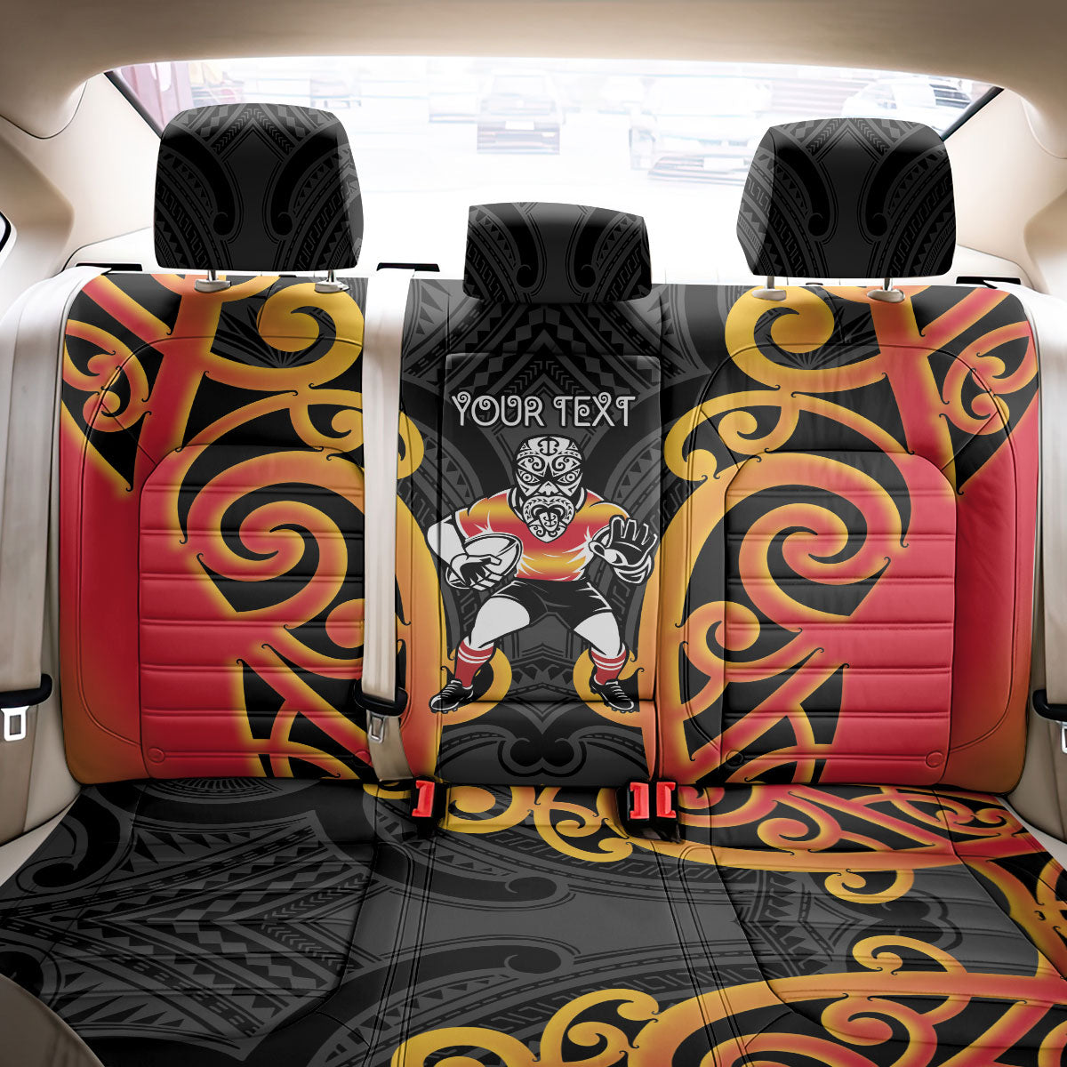 Waikato Custom Rugby New Zealand Back Car Seat Cover Aotearoa Maori Pukana Tiki Mascot
