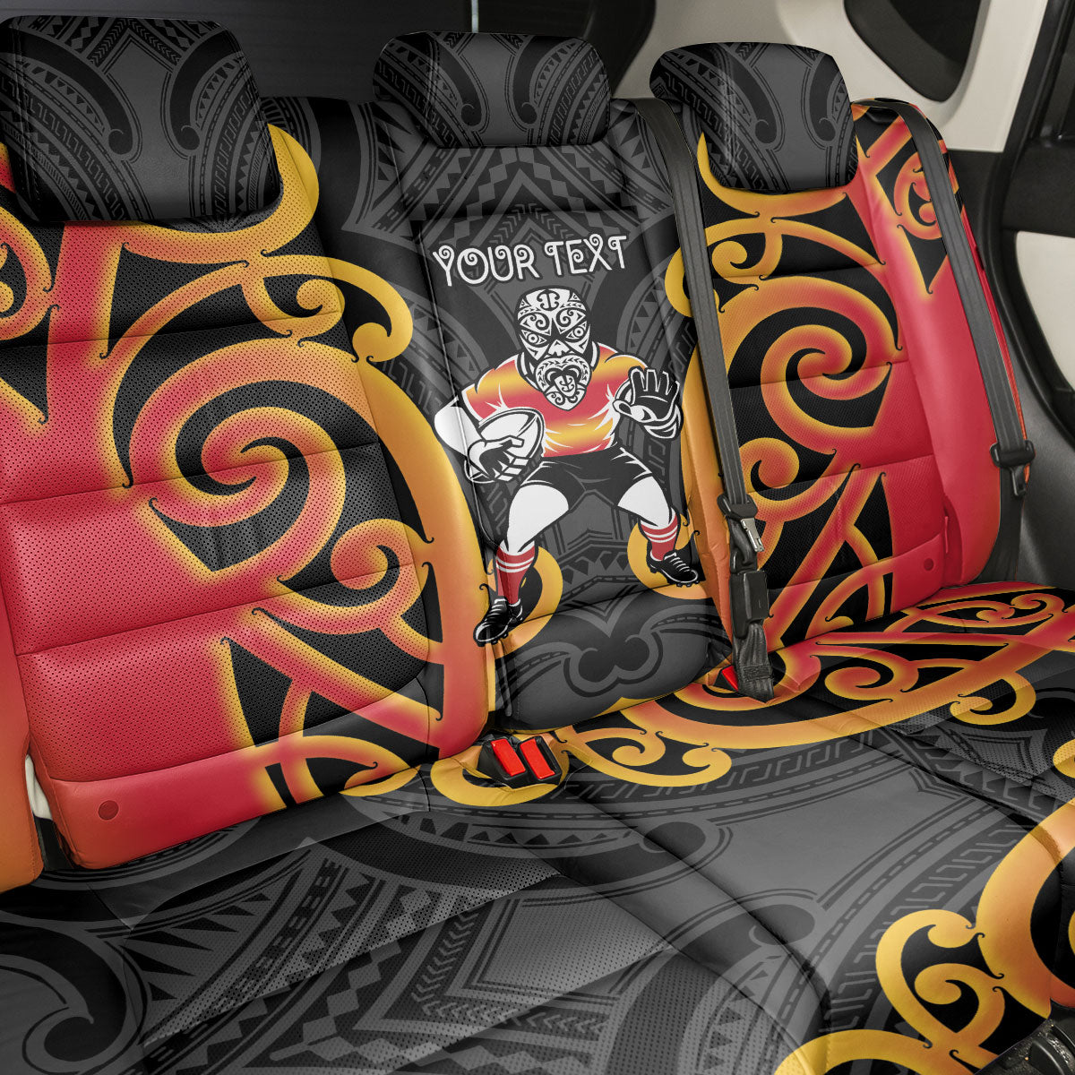 Waikato Custom Rugby New Zealand Back Car Seat Cover Aotearoa Maori Pukana Tiki Mascot