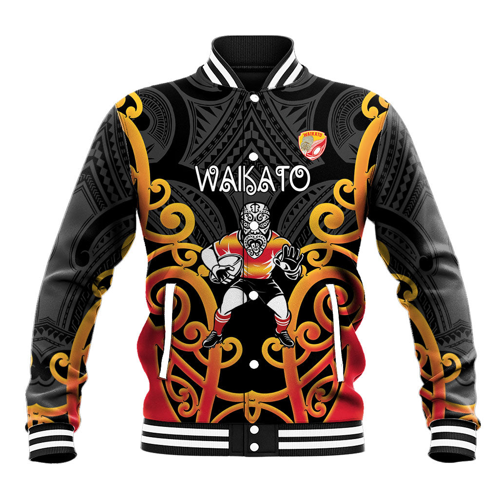 Waikato Custom Rugby New Zealand Baseball Jacket Aotearoa Maori Pukana Tiki Mascot