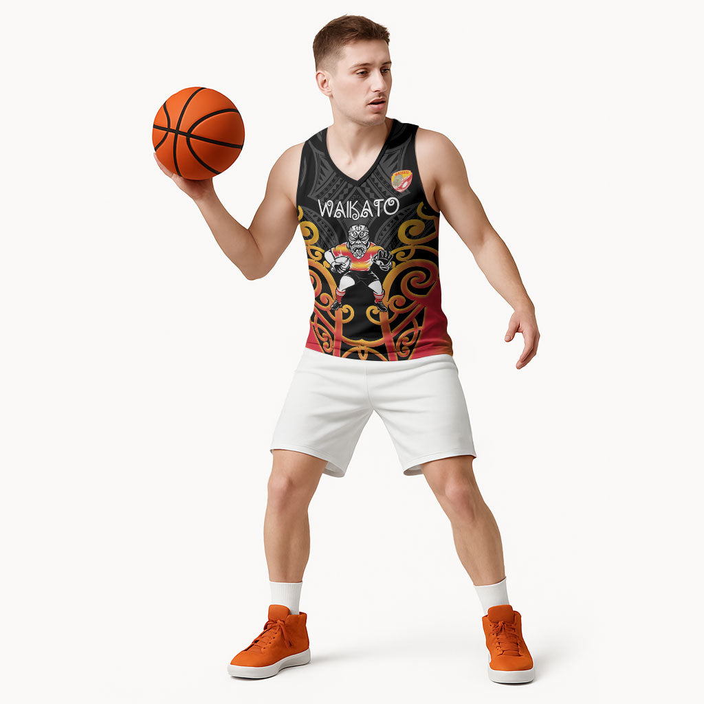 Waikato Custom Rugby New Zealand Basketball Jersey Aotearoa Maori Pukana Tiki Mascot