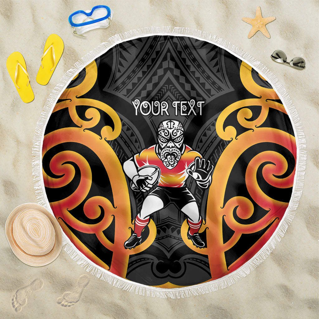 Waikato Custom Rugby New Zealand Beach Blanket Aotearoa Maori Pukana Tiki Mascot