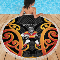 Waikato Custom Rugby New Zealand Beach Blanket Aotearoa Maori Pukana Tiki Mascot