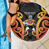 Waikato Custom Rugby New Zealand Beach Blanket Aotearoa Maori Pukana Tiki Mascot