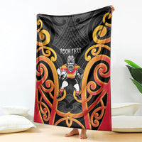 Waikato Custom Rugby New Zealand Blanket Aotearoa Maori Pukana Tiki Mascot