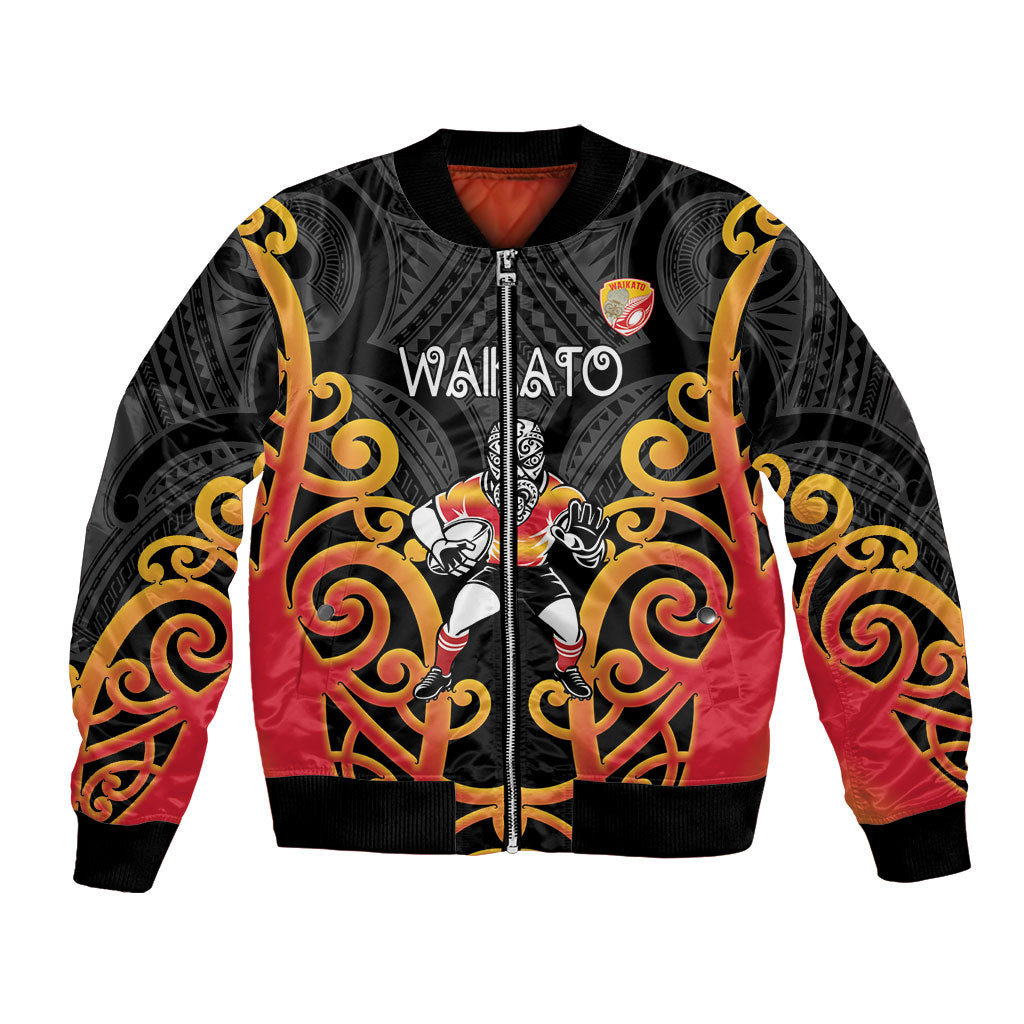 Waikato Custom Rugby New Zealand Bomber Jacket Aotearoa Maori Pukana Tiki Mascot