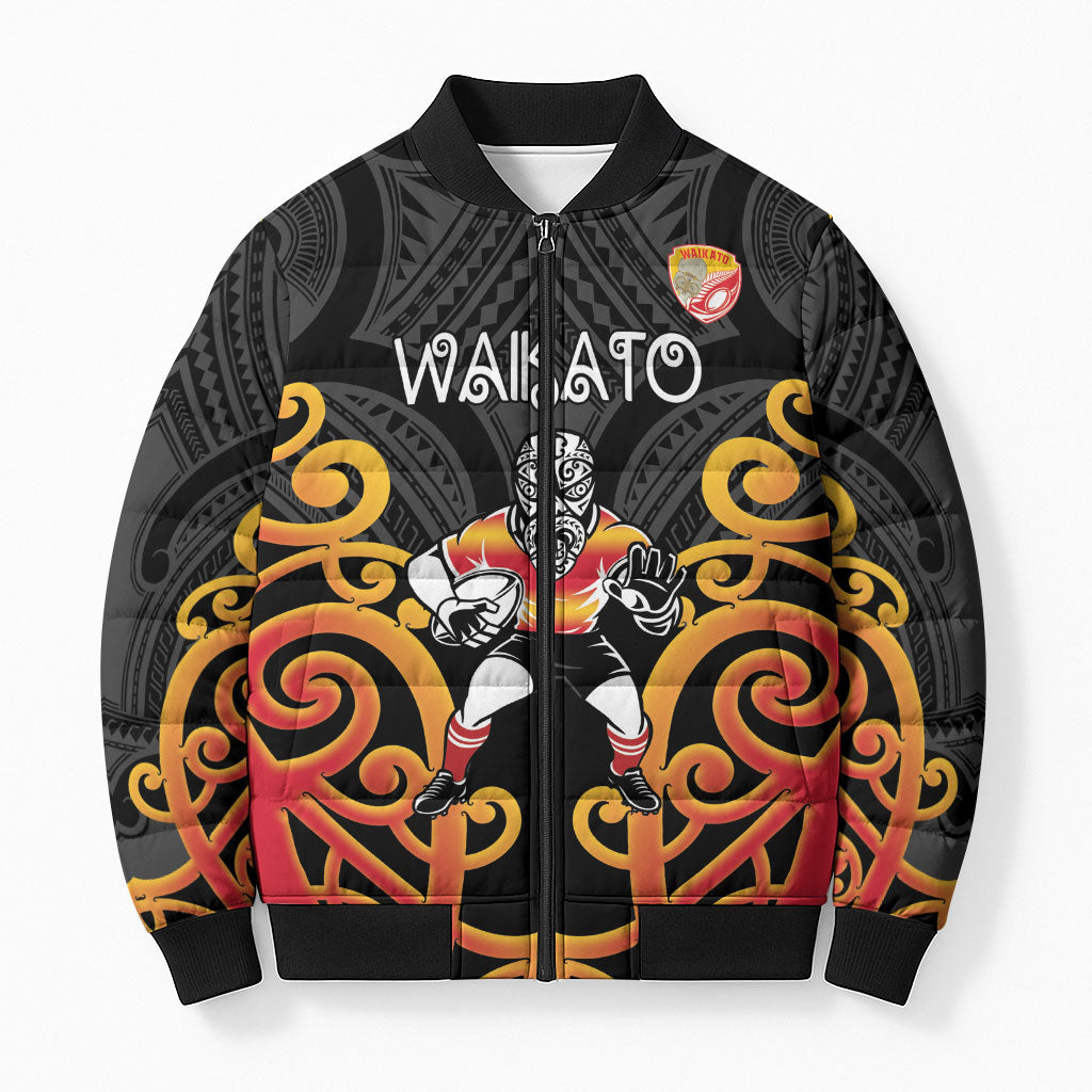Waikato Custom Rugby New Zealand Bomber Puffer Jacket Aotearoa Maori Pukana Tiki Mascot
