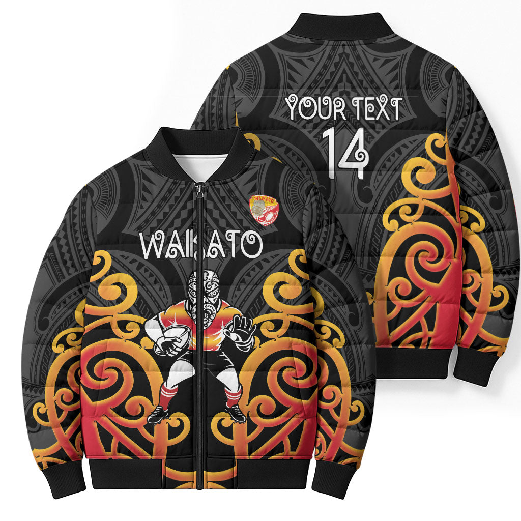 Waikato Custom Rugby New Zealand Bomber Puffer Jacket Aotearoa Maori Pukana Tiki Mascot